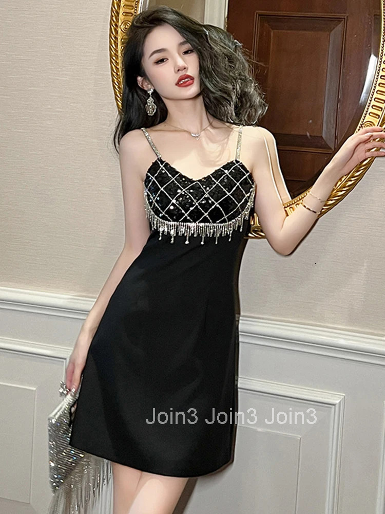 New Fashion Summer Evening Short Dress Women Elegant Luxury Chic Sequin Black Sexy Strap Slim Mini Party Club Prom Mujer Vestido