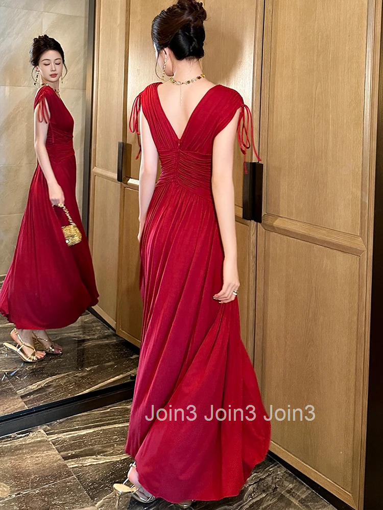 Summer French Fashion Wine Red Evening Dress Women Clothes Elegant Casual Sexy Sleeveless Slim Maxi Long Robe Party Prom Vestido