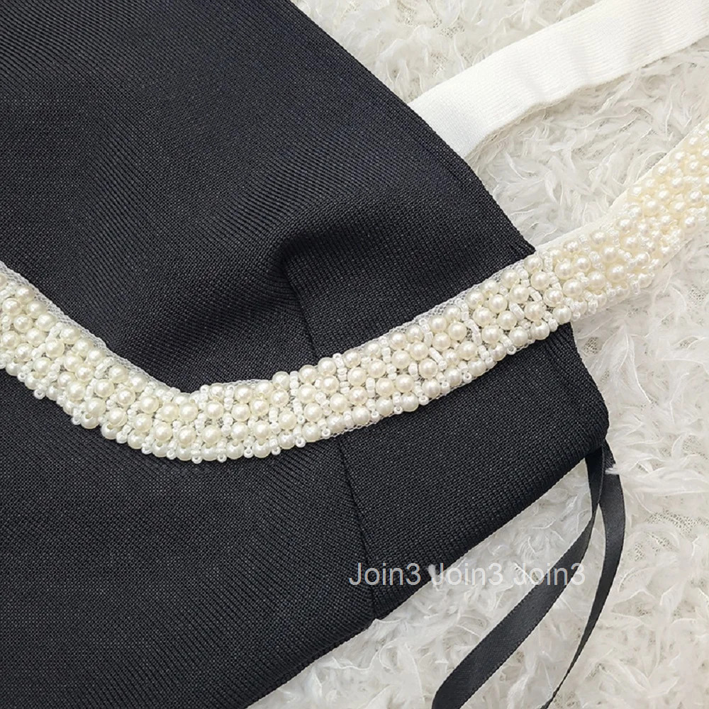 2025 Summer Hot Cross-border Foreign Trade High End Elegant Womens Pearl Strap Sexy Sweet and Spicy Bandage Dress Short Style