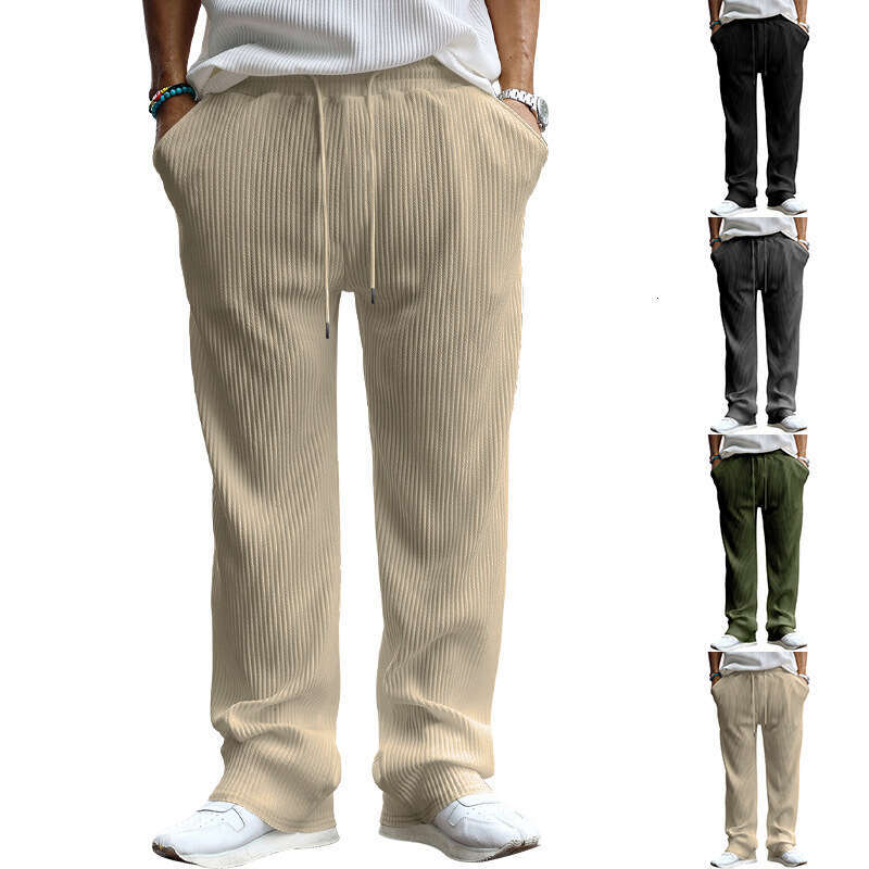 Cross-border Spring and Autumn Men's Casual Loose Straight with Draping Effect Striped High Waist Wide Leg Pants