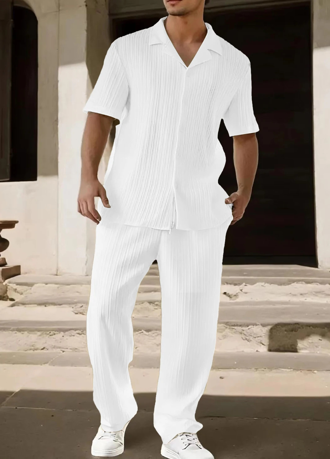 Mens Sportswear Set Solid Color Fashion Casual Short Sleeve Long Pants Two-Piece Suit Pure Color Leisure Sportswear 250617