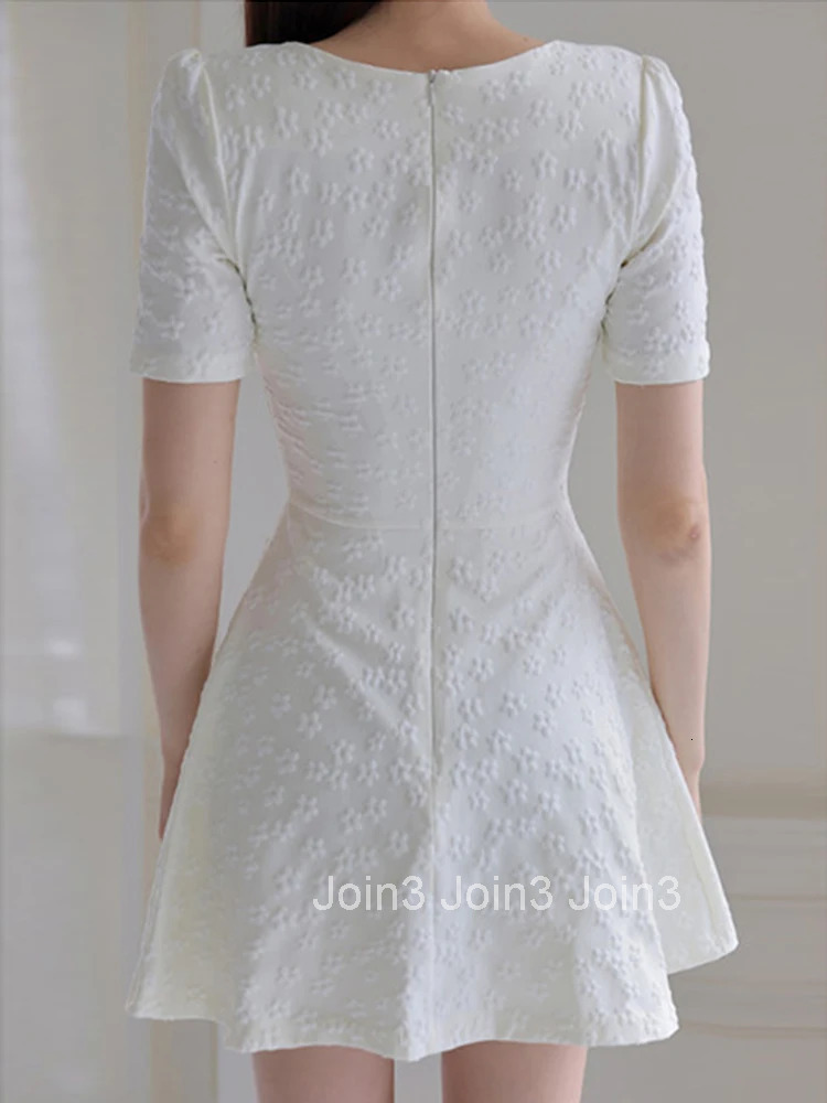 Women Clothes White Floral Sexy Square Neck Slim Mini Short A-Line Dress Elegant Ladies Fashion Party Prom Vestidos Sweet Summer