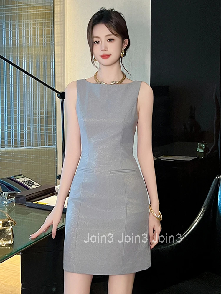 Women Clothes Solid Simple Sexy Sleeveless Slim Mini Short Dress Elegant Commute Business Formal Occasion Party Vestidos Casual