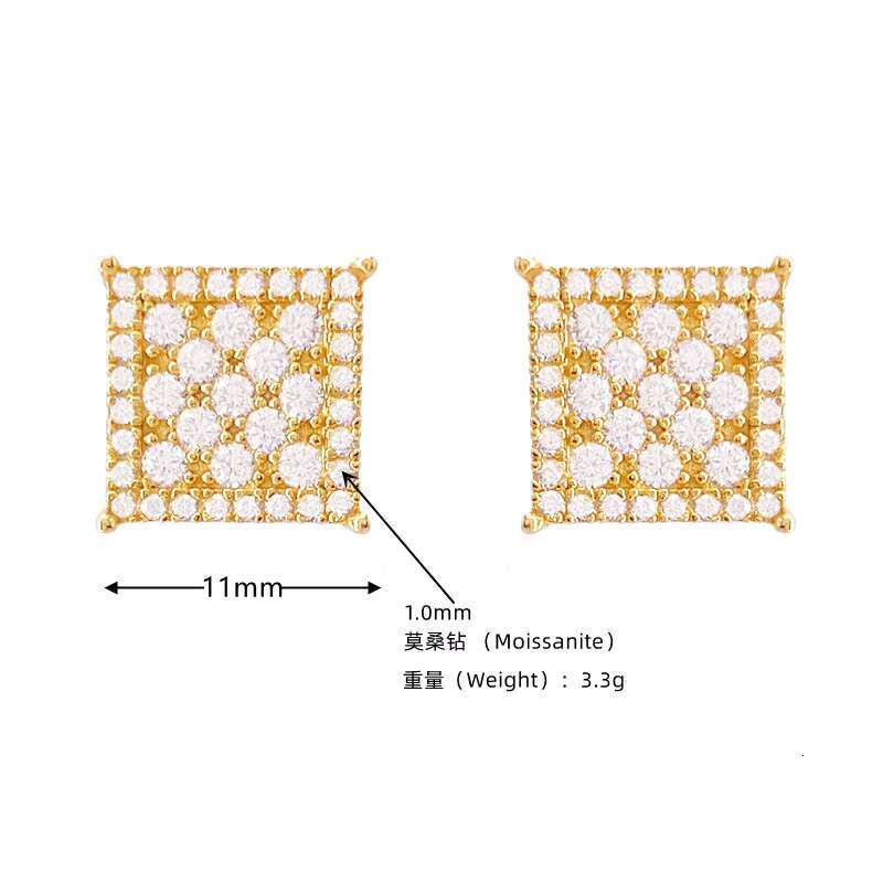 R.Gem. Women Fine Jewelry Hiphop Square Shape Screw Back Real Round Cut Moissanite Earrings Men