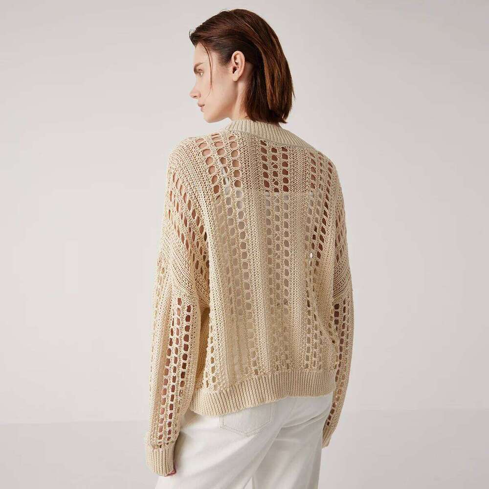 Bc1121 High-Quality Women's 100% Linen Cardigan Sweater Ladies Summer Hollow Mesh Clothes