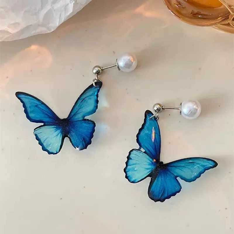 Dreamy Clear Blue Butterfly Drop Pearl Stud Earrings Fairy Romantic Earrings Jewelry Gifts For Women and Girls XJ250623