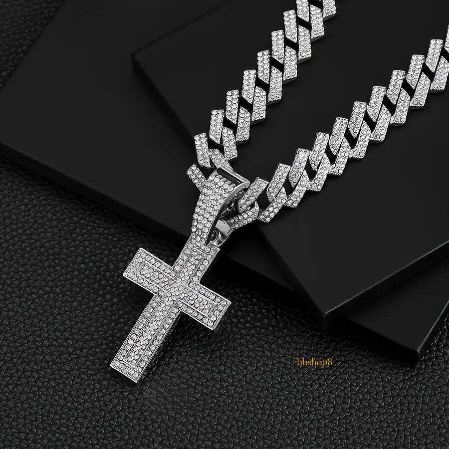 Minimally understated filled gold necklace with full cross and wide clasp dia Cuban chain
