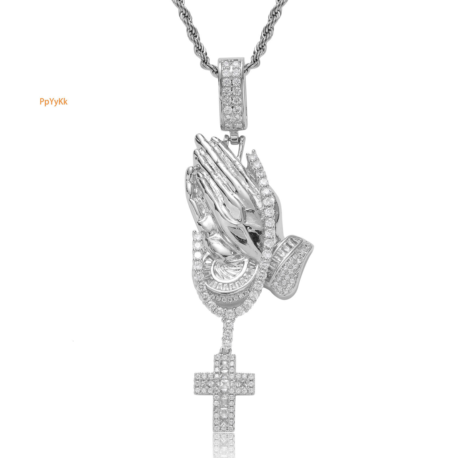 New Style Hip Hop Praying Hands Cross Pendant Ice Out Bling Trendy Moissanite Labubu Necklace doll necklaces Pass the diamond tester