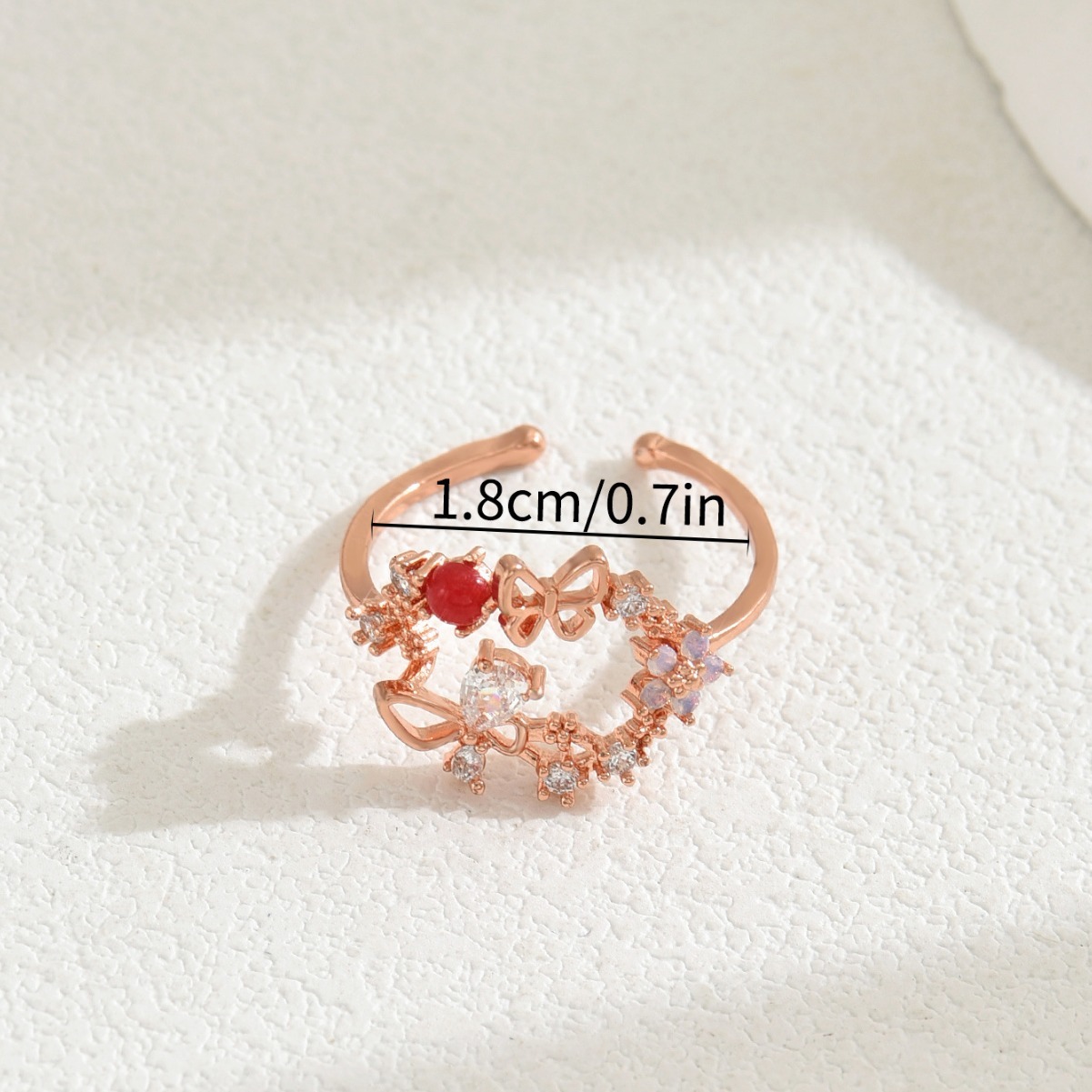 Minimalist Fresh Sweet Women's Simple Band With Bowknot, Unique Zircon Inlaid Design Open Ring
