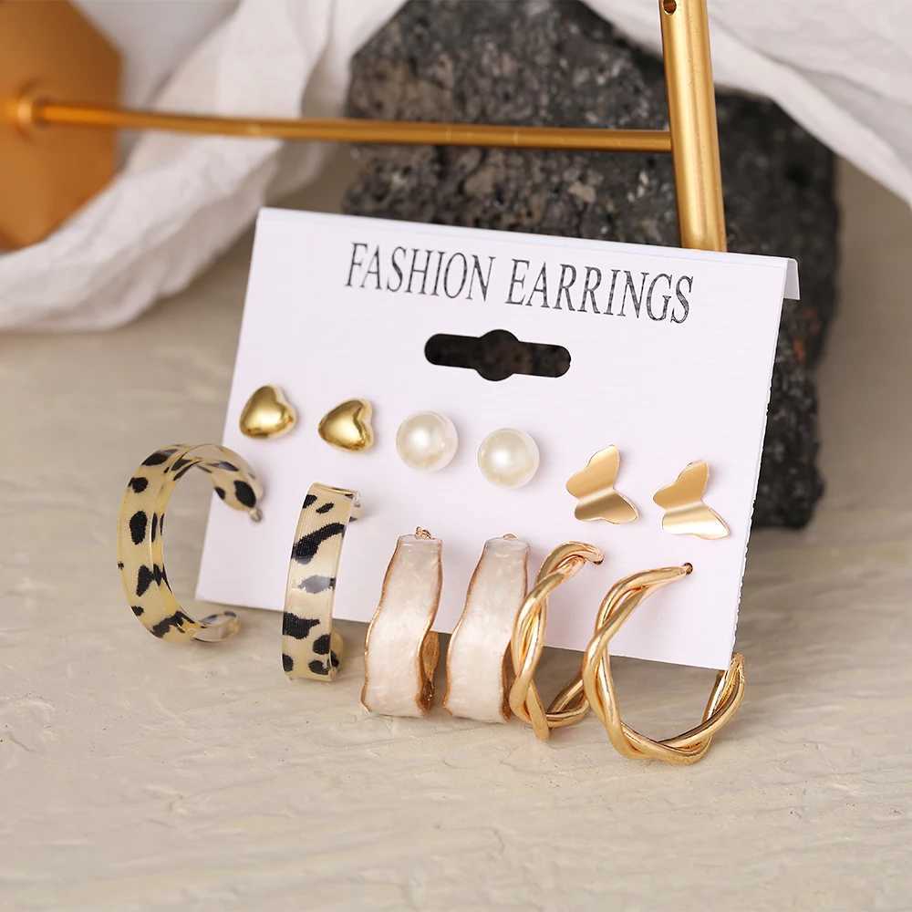 Punk Leopard Acrylic Resin Hoop Earrings Set for Women Train Gold Silver Color Butterfly Pearl Circle Earrings Gifts Jewelry XJ250623