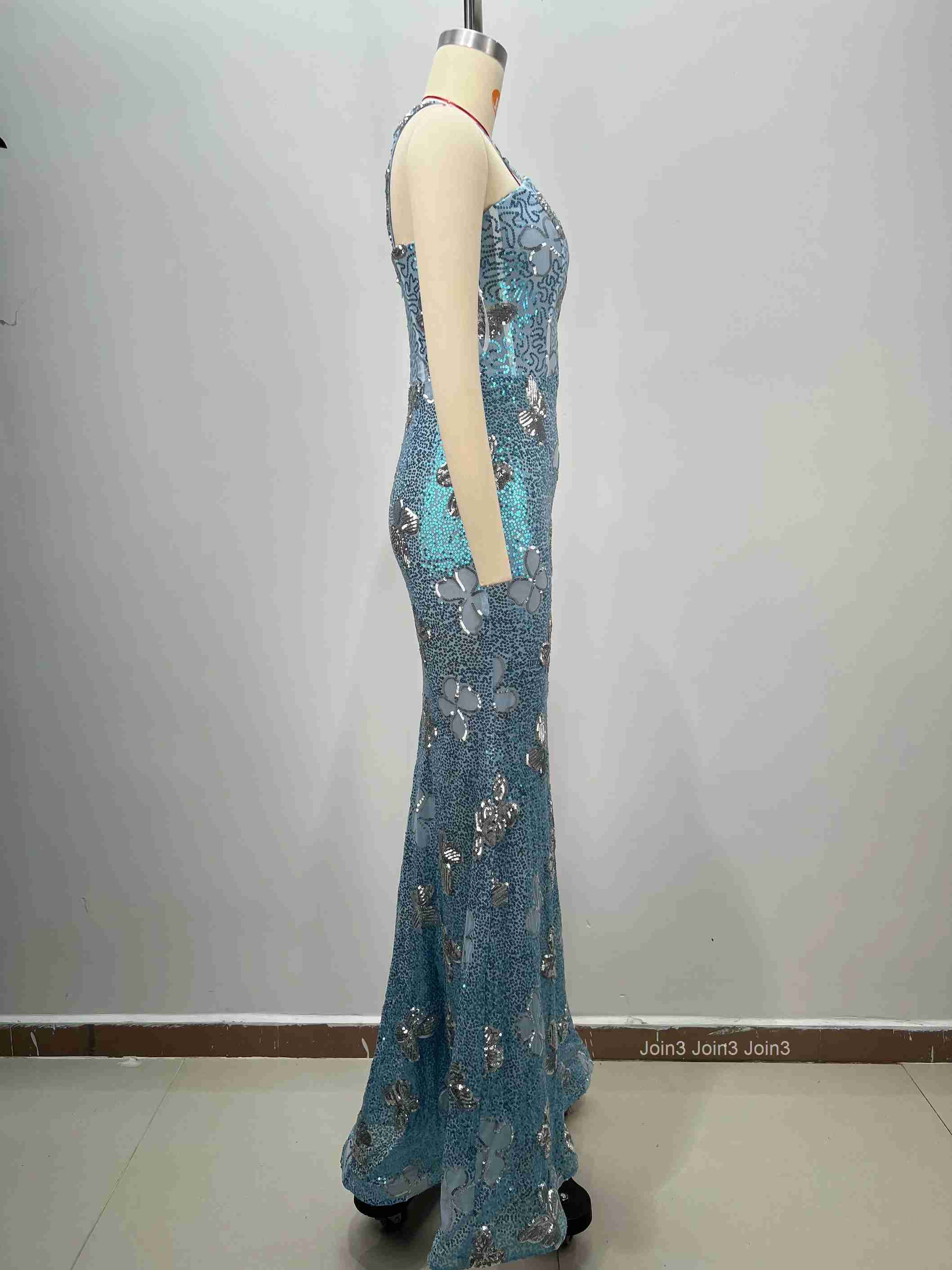 New Womens Sexy Mermaid Dress Sequin Halter Neck Spaghetti Strap Fishtail Party Evening Gown