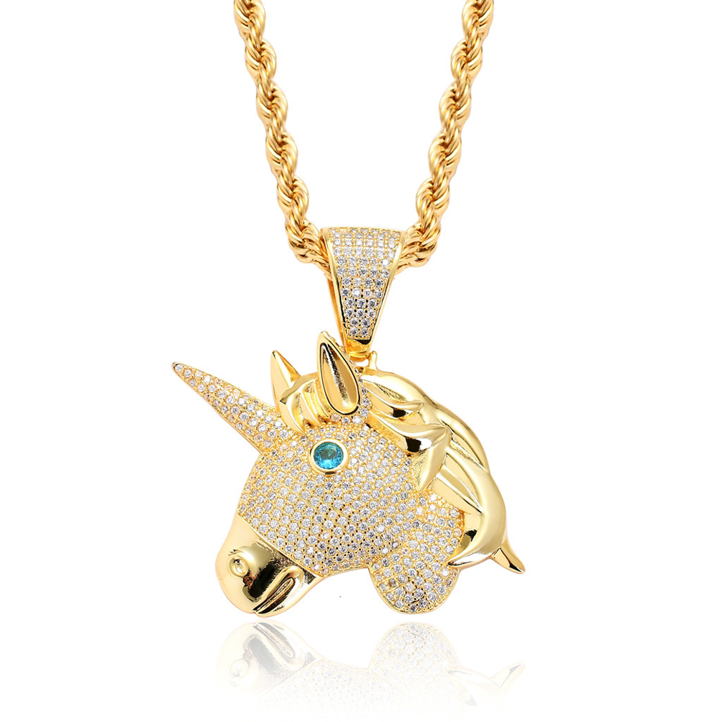 Hip Hop Moissanite Jewelry Unicorn Pendant Iced Out Agate Eyes Men Hip Hop Necklace Pass the diamond tester
