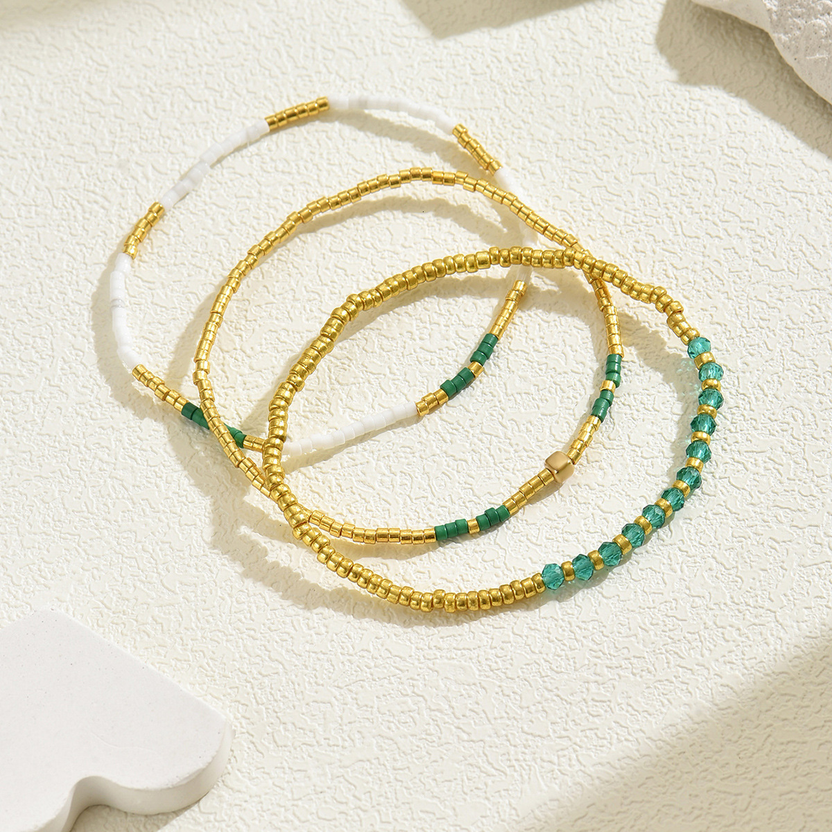 Minimalist Women's Multi-Layer Personality Bohemian Style Beaded Design Bracelet Three-Piece Set Jewelry