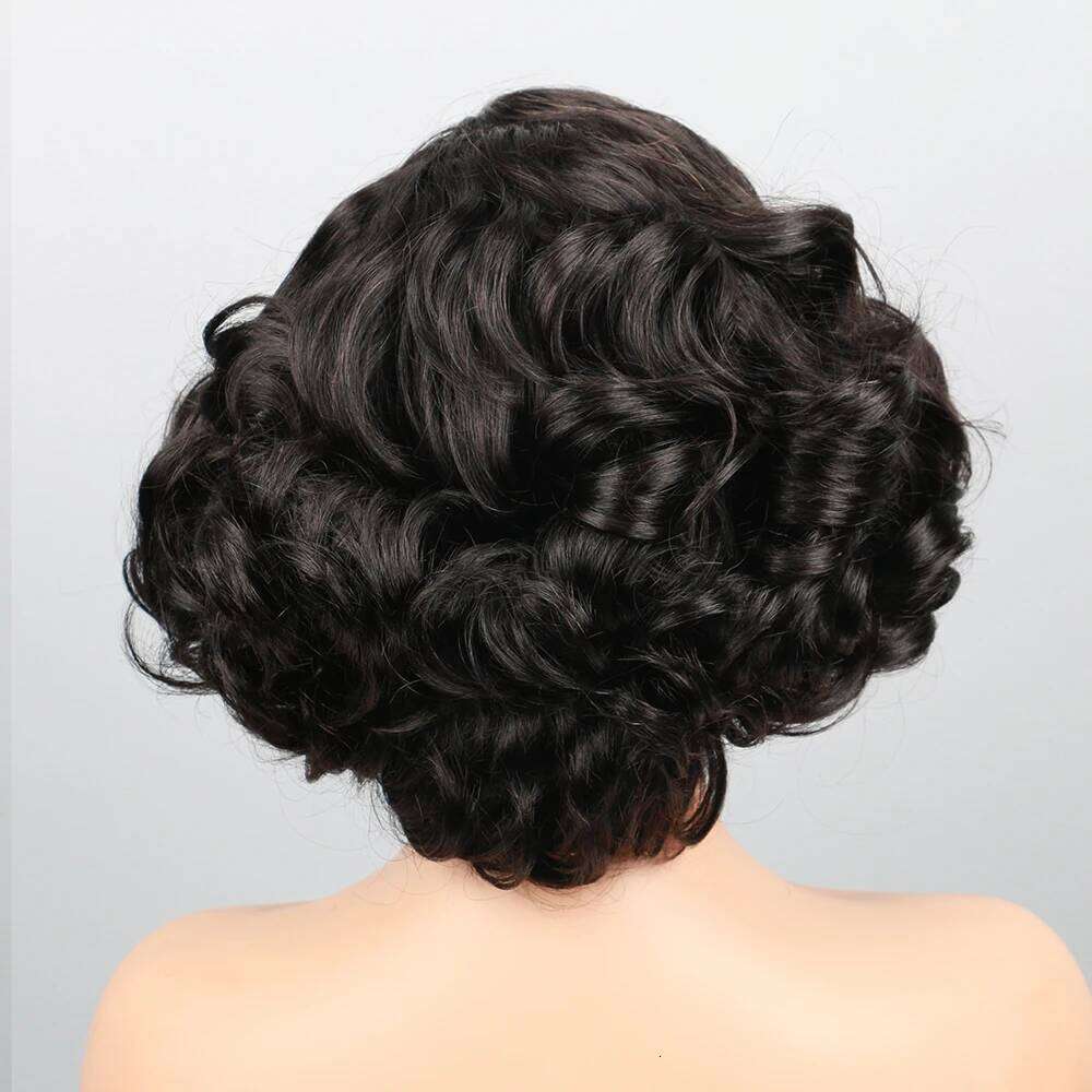 Layered Haircut Wavy Human Hair Bob Pre Cut Glueless HD Lace Clousre Wig Side Parted Short Bouncy Curly Frontal Wigs