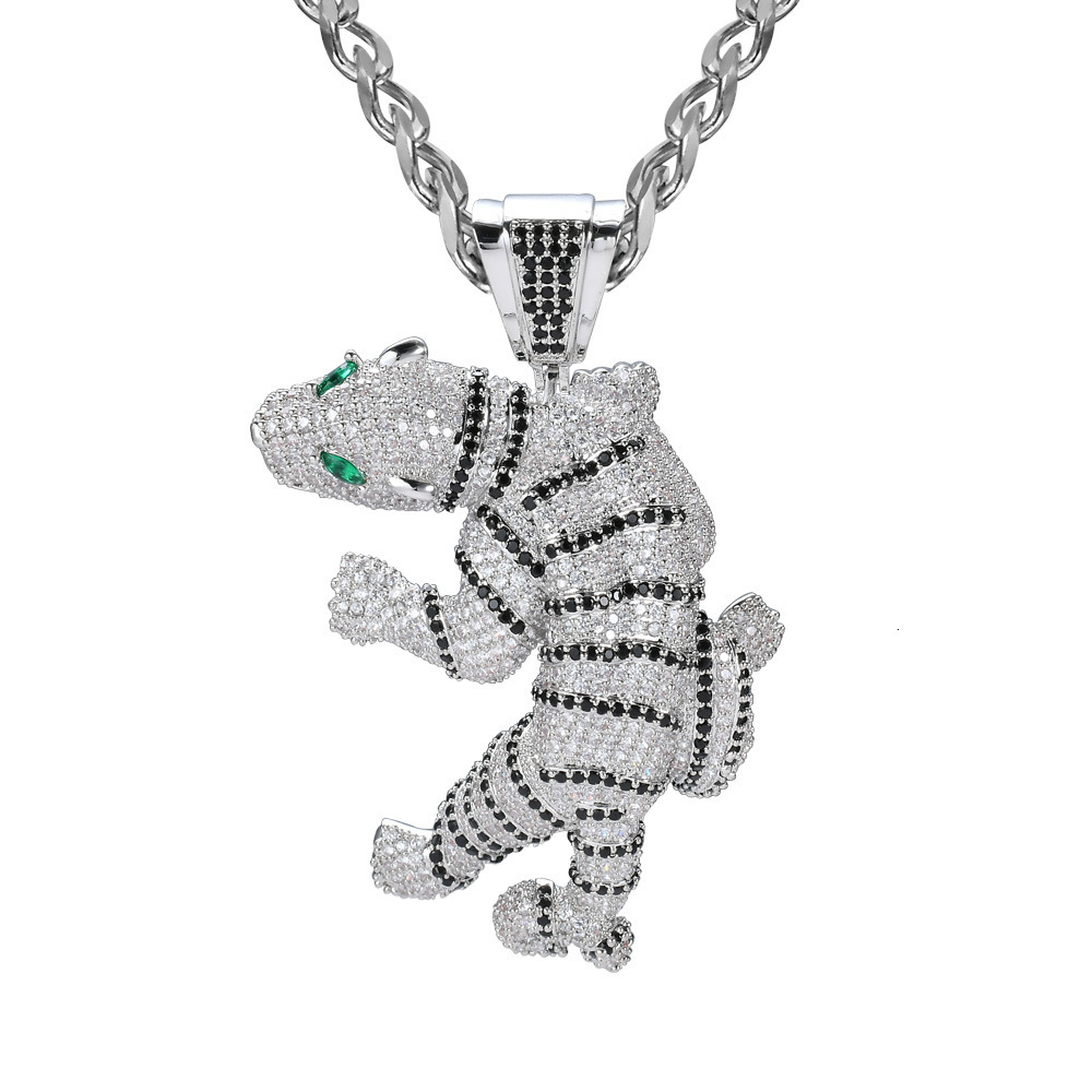 New Fierce 3D Full Iced Out Tiger Pendant with Agate Eyes Moissanite Hip Hop Pendant Necklace Pass the diamond tester