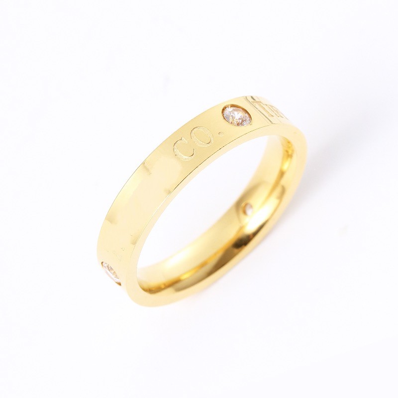 Wholesale S925 silver designer logo engrave 4mm 3mm thin diamond T Ring 18K Gold Rose 316L Stainless Steel Rings Women men Jewelry 5 6 7 8 9 10 11 USA size