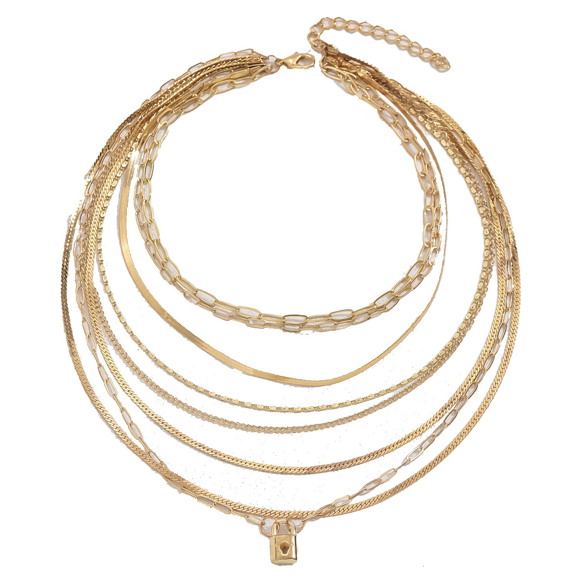 Minimalist Style Multi-layer Necklace for Women Fashion Lock Design Long Hip-hop Clavicle Chain