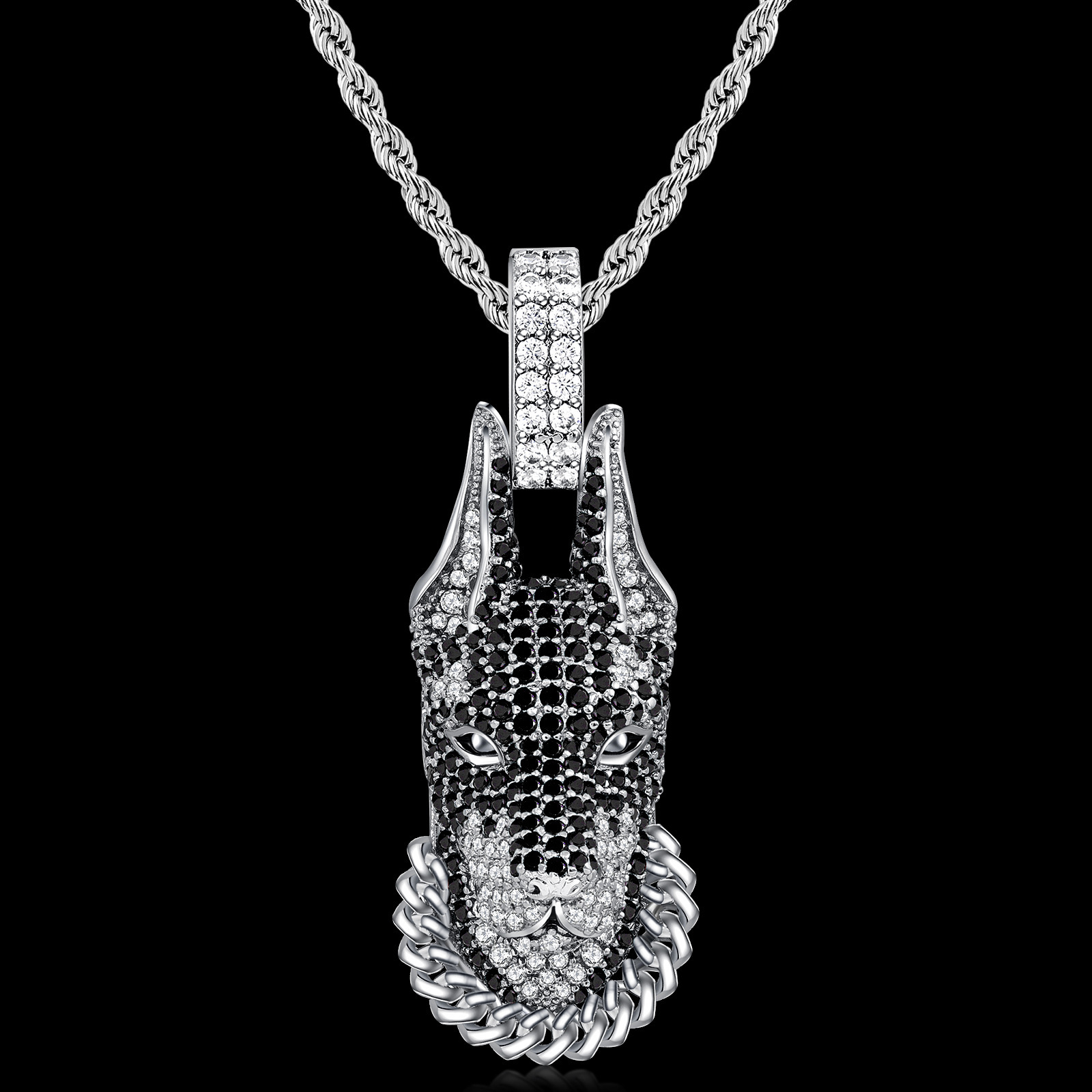 Luxury Moissanite Wolf Head Hip Hop Pendant Diamond Inlaid Punk Style Premium Statement Necklace Pass the diamond tester