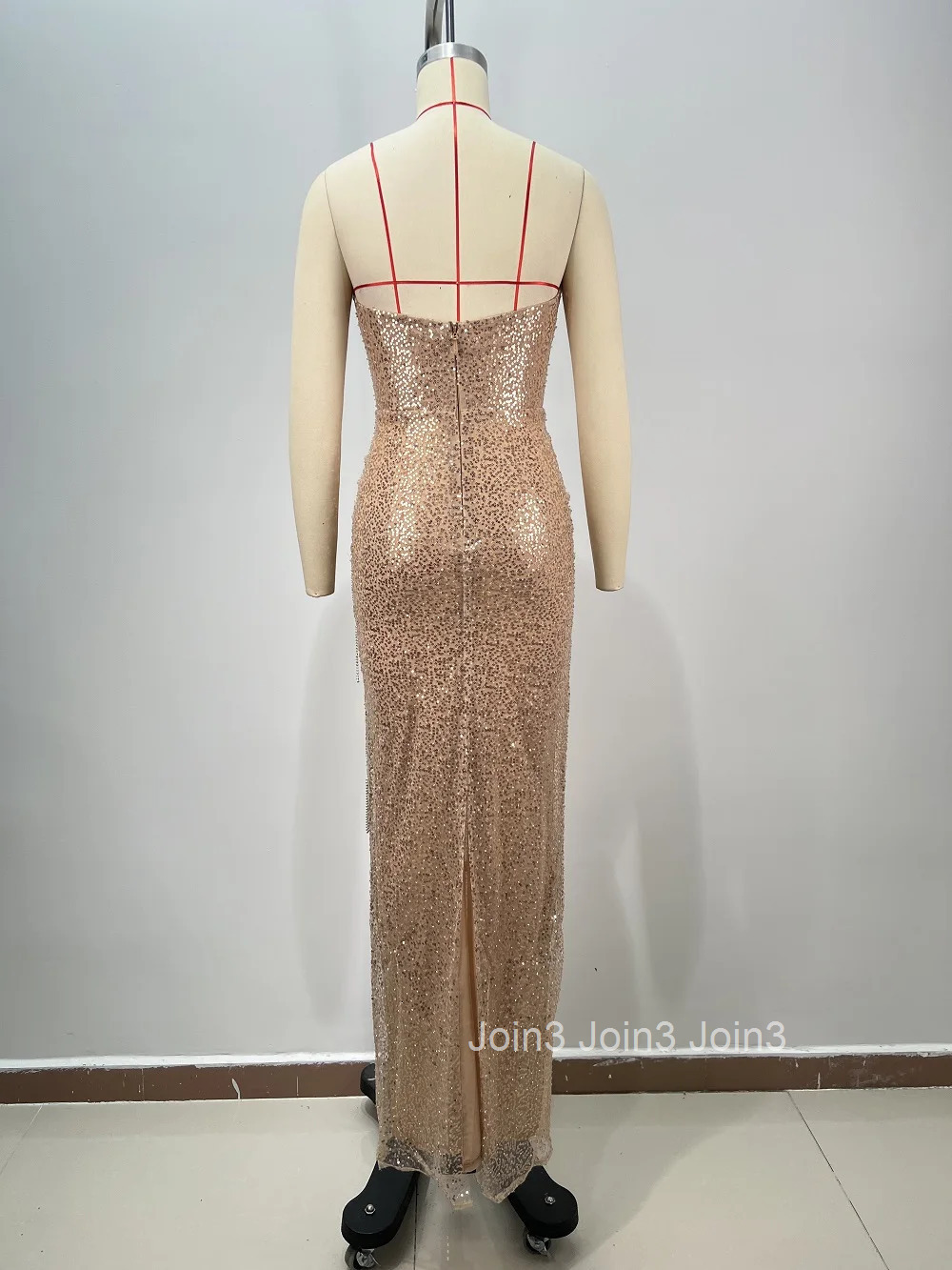 Luxury Diamonds Decorations Long Backless Slim Dress Chic Womens Clothing Elegant Golden Strapless Sequins Evening Party Gown