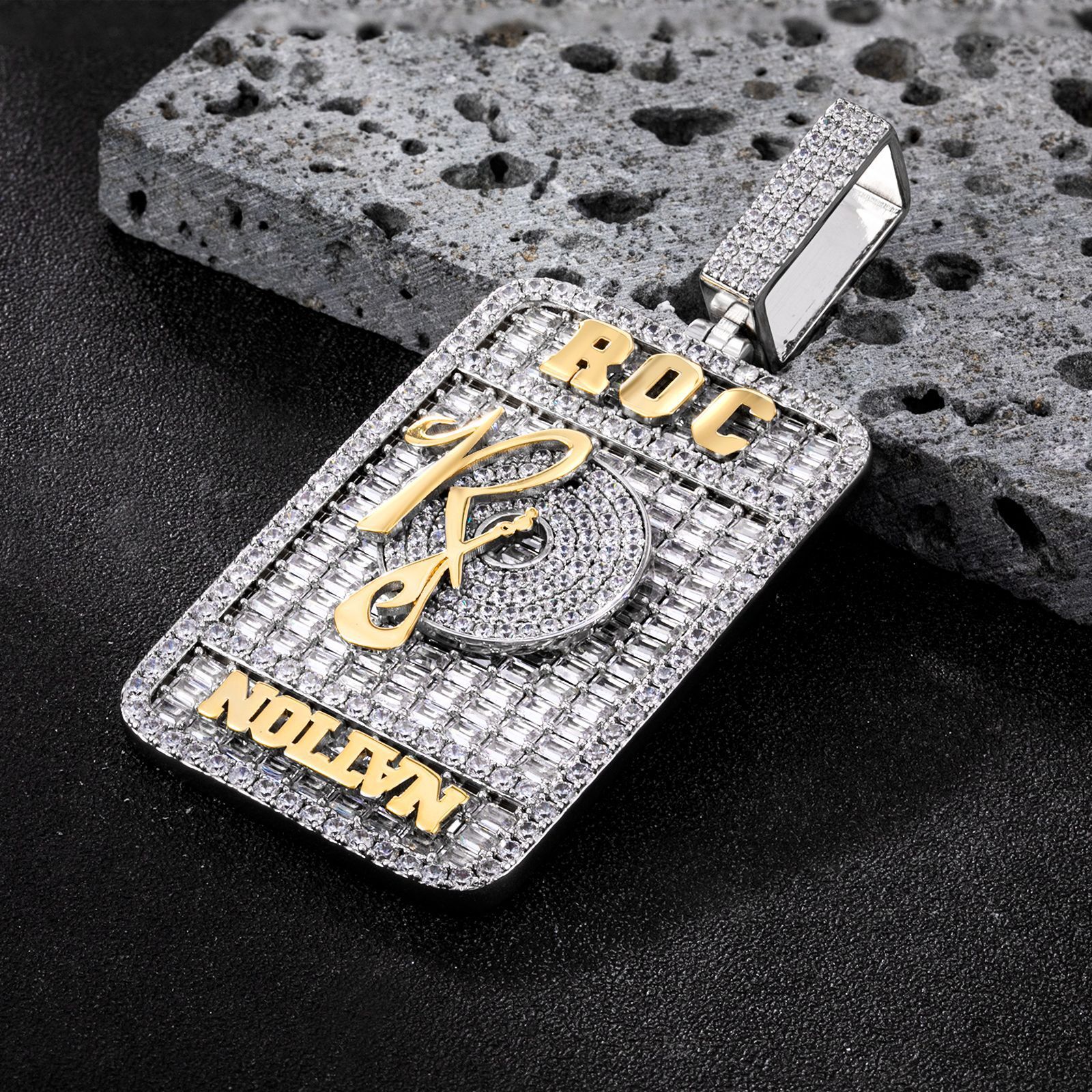 Luxury Moissanite Full Iced Out Letter Pendant Diamond Inlaid Rectangular Hip Hop Cool Statement Necklace Pass the diamond tester