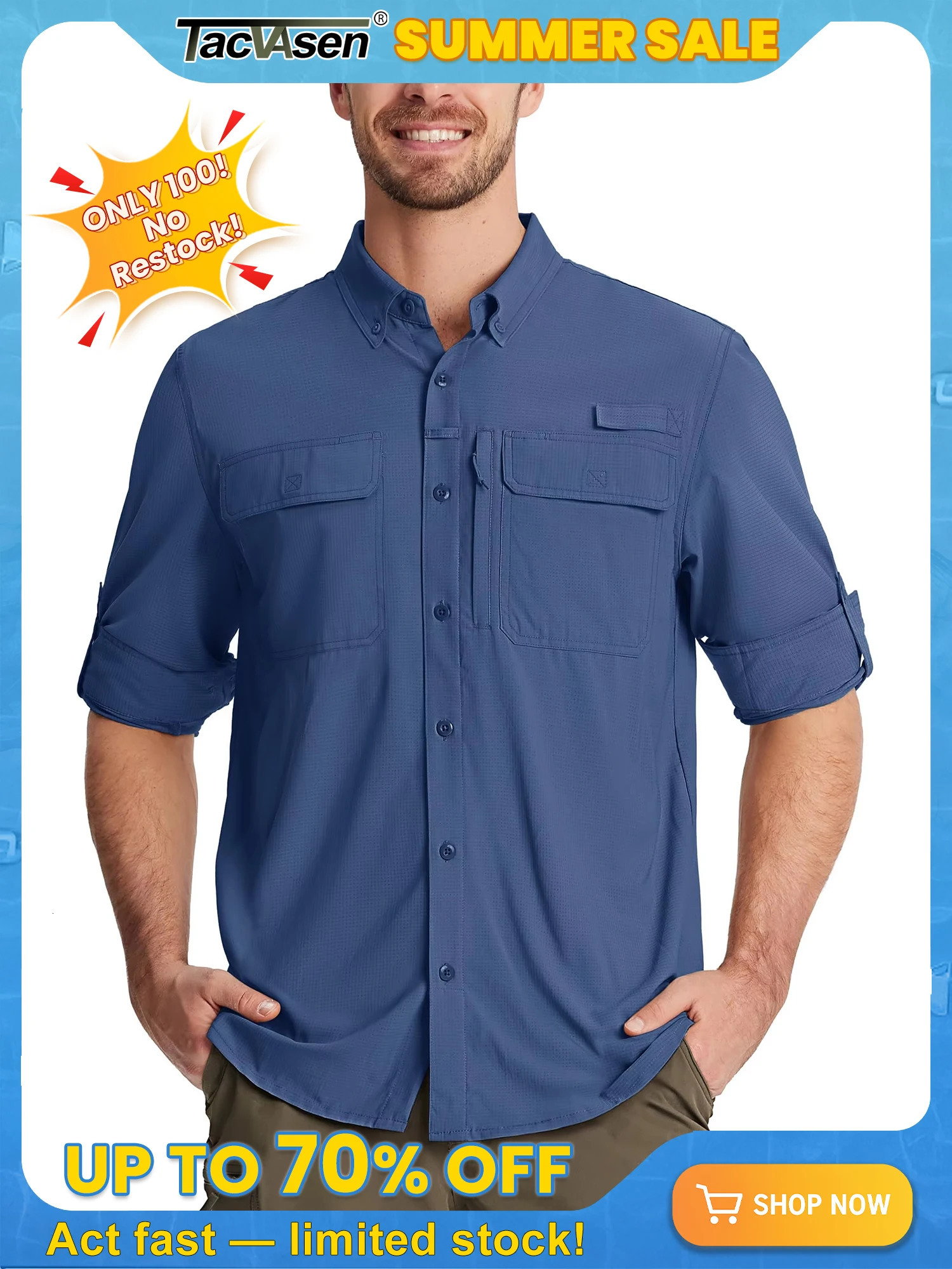 TACVASEN Fishing Shirts Mens UPF 50 Quick Dry Long Sleeve Breathable Shirts Outdoor Work UV Sun Protection Button Down Shirts 250618