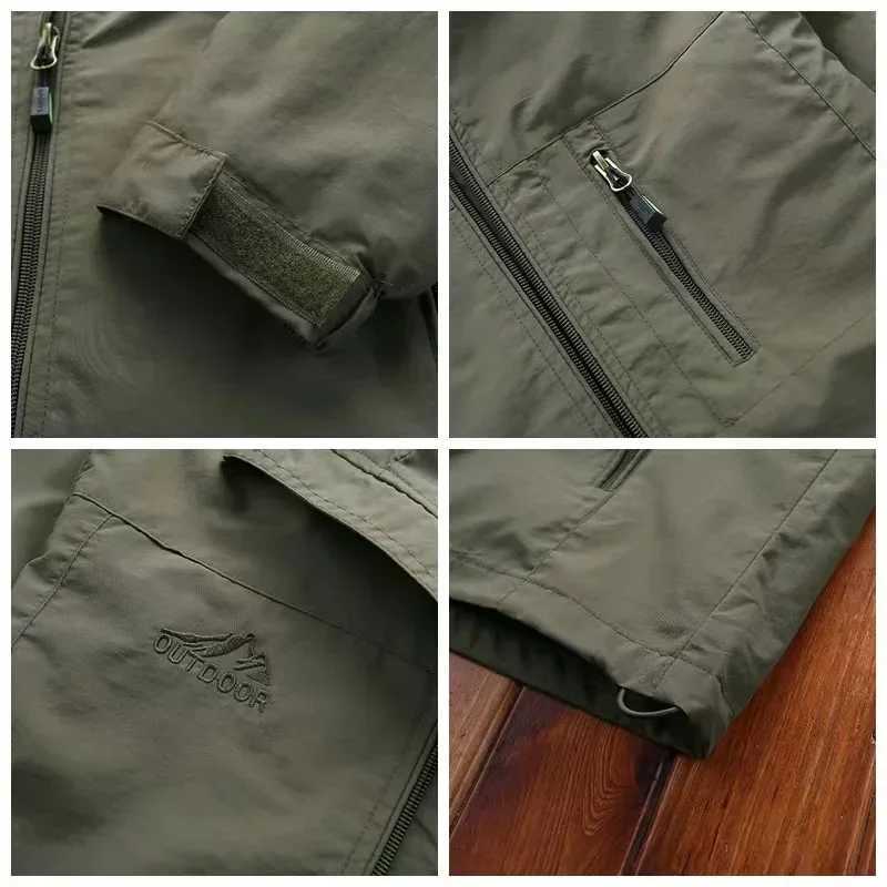 Mens Windbreaker Hiking Jacket Mens Thin Waterproof MA- Pilot Hooded Coat Mens Outdoor Work Clothes Spring and Autumn W250623