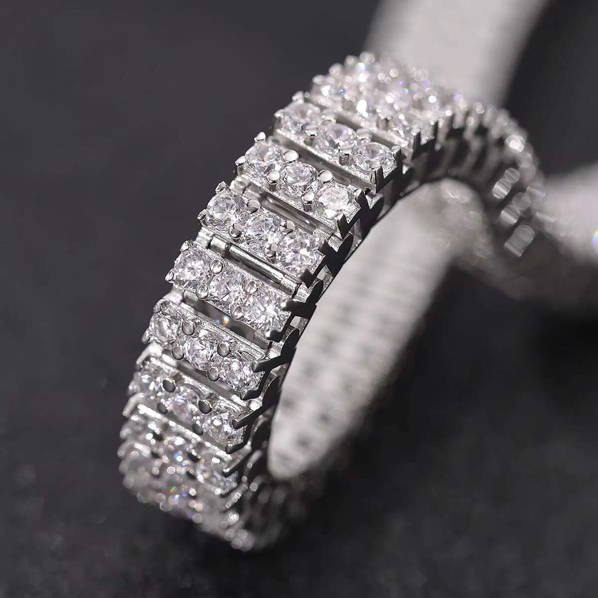 Unique Design Three-row White Moissanite Tennis Chain Ice Crystal 925 Silver Bracelet Hip-hop Style Mens Diamond Bracelet