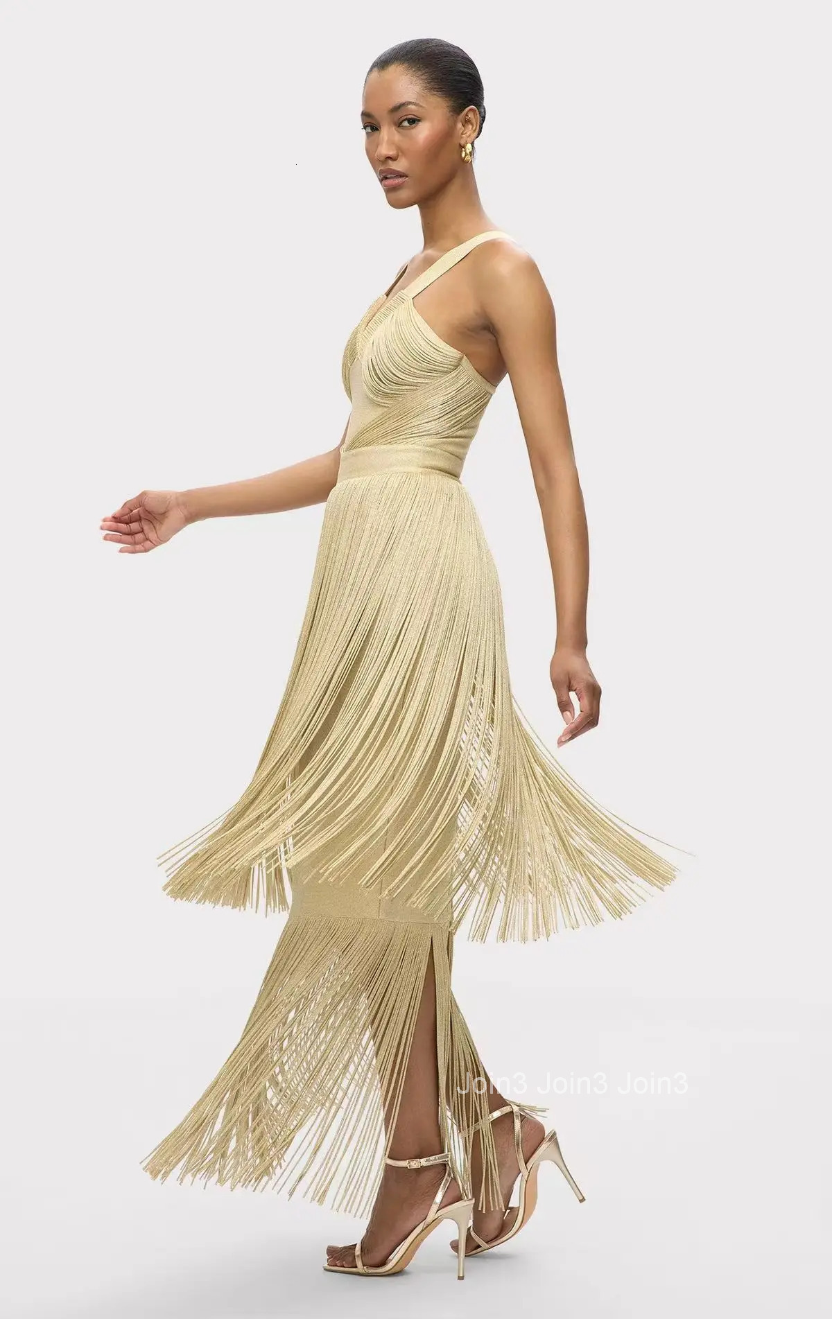 Rose Beige V-Neck Evening Dress 2025 Ruffled Bodice with Fringe Hem Slim Fit Party Gown Formal Guest Dress