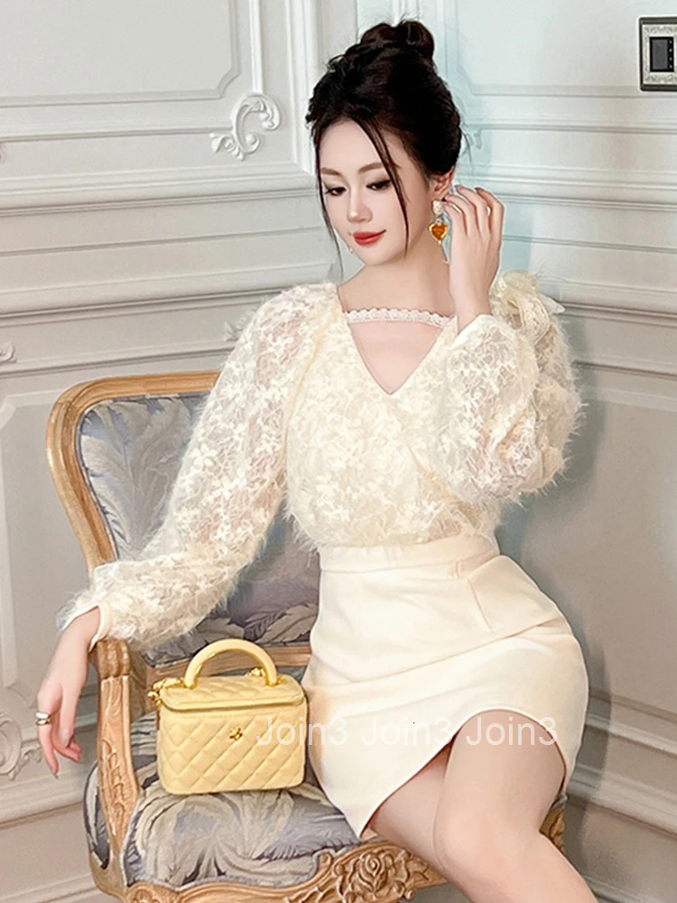 Women Clothes Sweet Fake 2-Piece Lantern Sleeves Slim Short Dress Elegant Ladies Fashion Party Vestidos Casual Formal Occasion