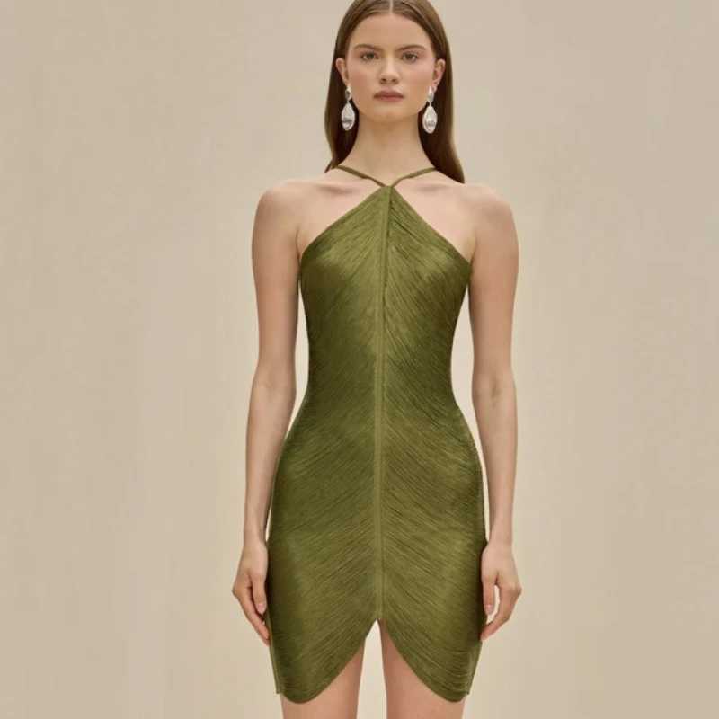 Elegant Womens Fringe V-neck Mini Dress Halterneck Cut out Patchwork Asymmetric Short Dress with Tassel Decor Fashion Dresses M250623