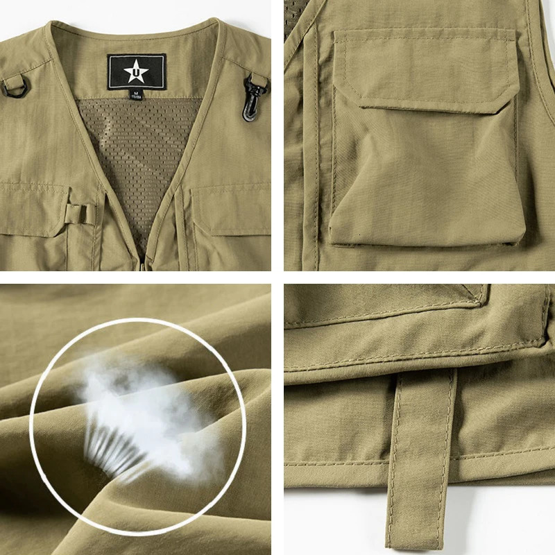 Summer Mens Many Pocket Tactical Hiking Fishing Vest Man Pographer Waistcoat Mesh Cargo Sleeveless Jacket Tool Vest 250617