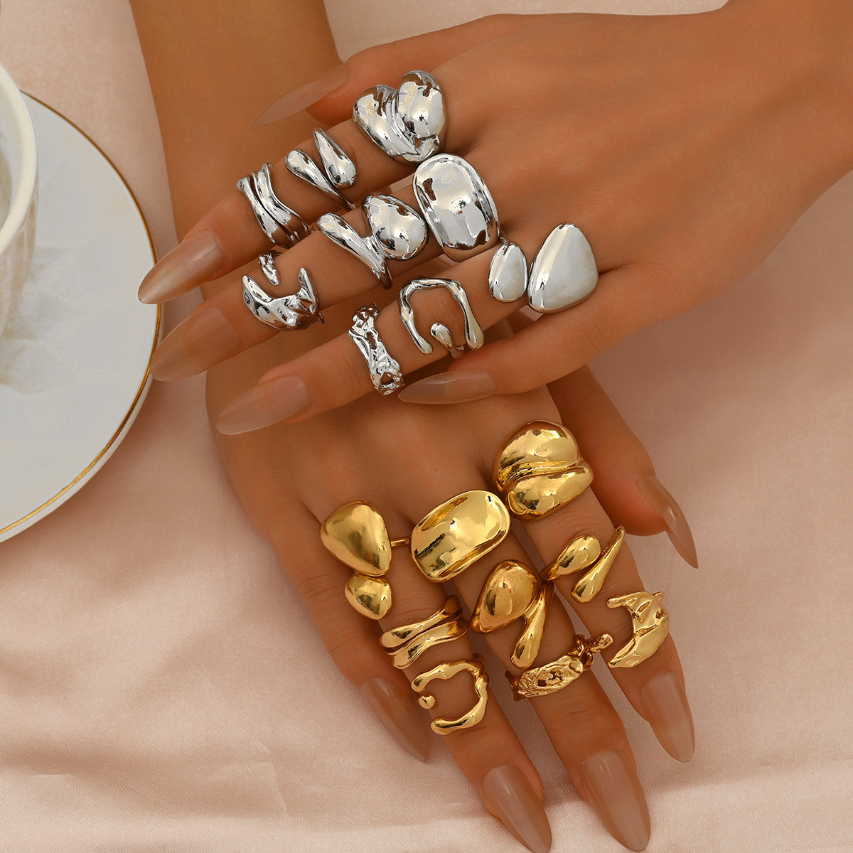 Jewelry Personality Metal Electroplated Ring Set High-end Sense Women's Rings