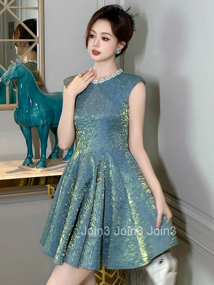 Women Clothes Vintage Sparkly Gold Sleeveless Slim A-Line Mini Short Dress Elegant Luxury Evening Party Prom Vestidos Casual New