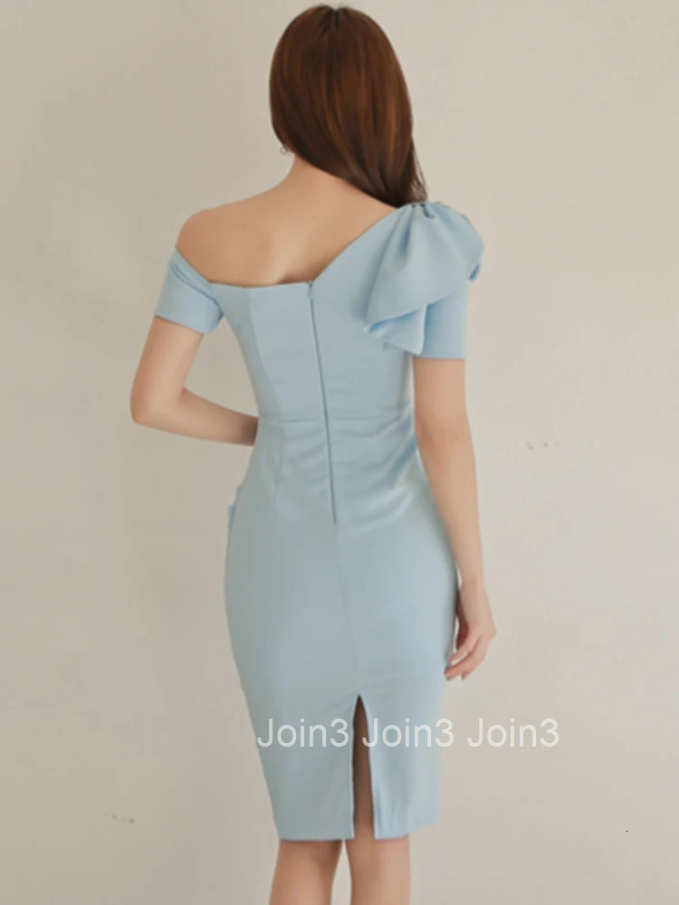 New 2023 Korean Fashion Summer Women Evening Dress Chic Sexy Diagonal Collar Hollow Slim Midi Pencil Party Prom Mujer Vestidos