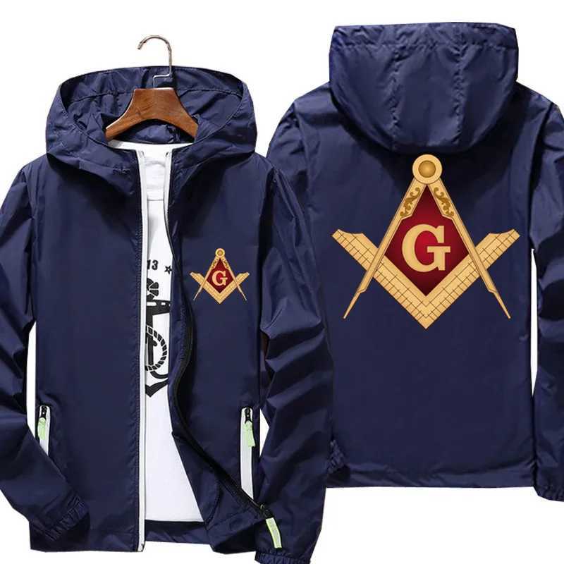Mens Bomber Hooded Mason Masonic Freemasonry Architecture Symbol Pilot Thin Windbreaker Sunscreen Skin Cycling Jacket Oversized W250623