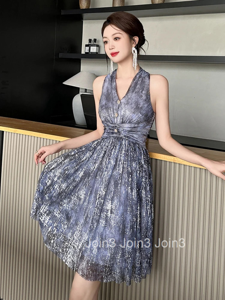 Summer Fashion Mesh Print Sparkly Vacation Evening Short Dress Women Clothes Sexy Halter V-Neck Skinny Party Club Prom Vestidos