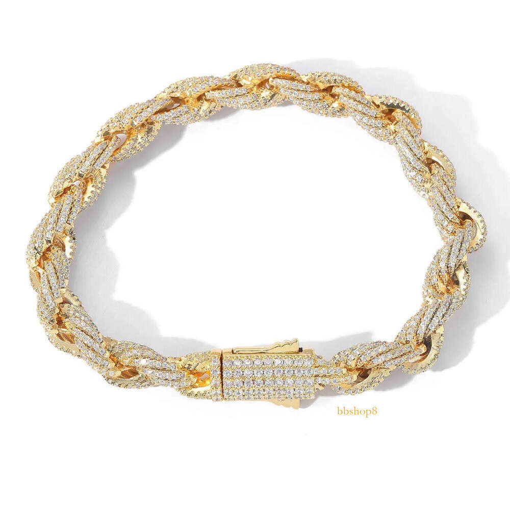 Hip Hop Jewelry Vvs Moissanite Full Dia Cuban Rope Chain Bracelet 8mm Iced Out Gold Miami Link Necklace