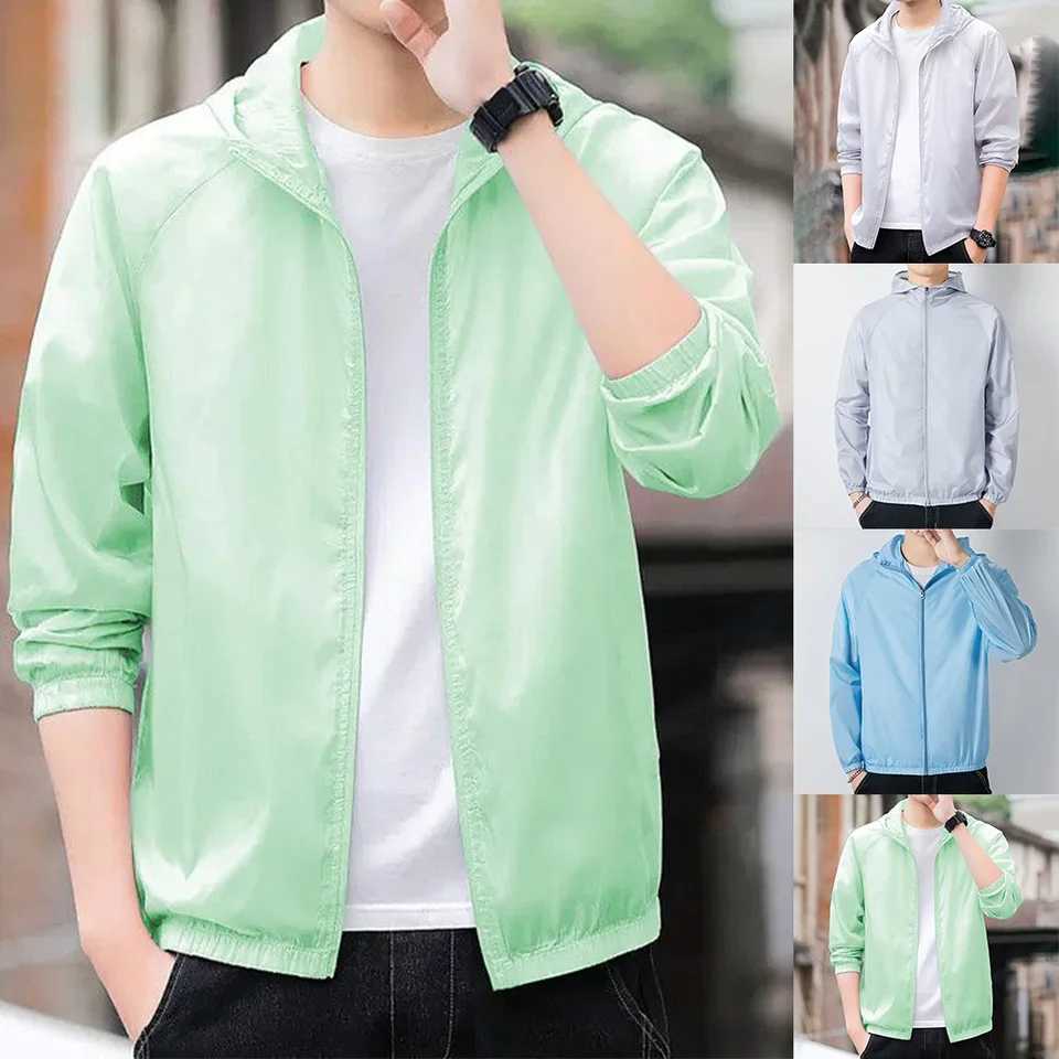 For Outdoor Activities Lightweight Windbreaker Hooded Fishing Coat Casual Wear Outdoor Sports Green Suitable For Summer W250623