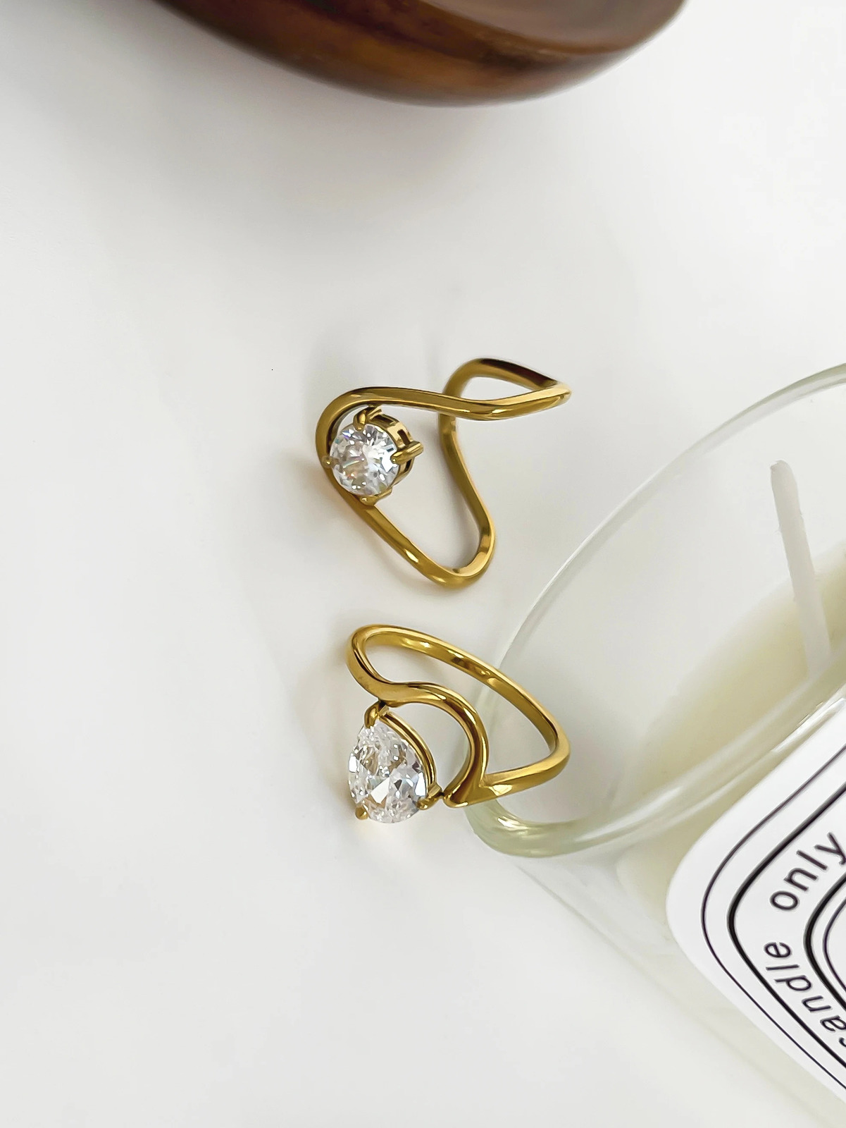 Perisbox 2 Unique ns Water Drop Circular Zircon Rings Stainless Steel Gold Plated Finger Jewelry Trendy Women Accessories 250617