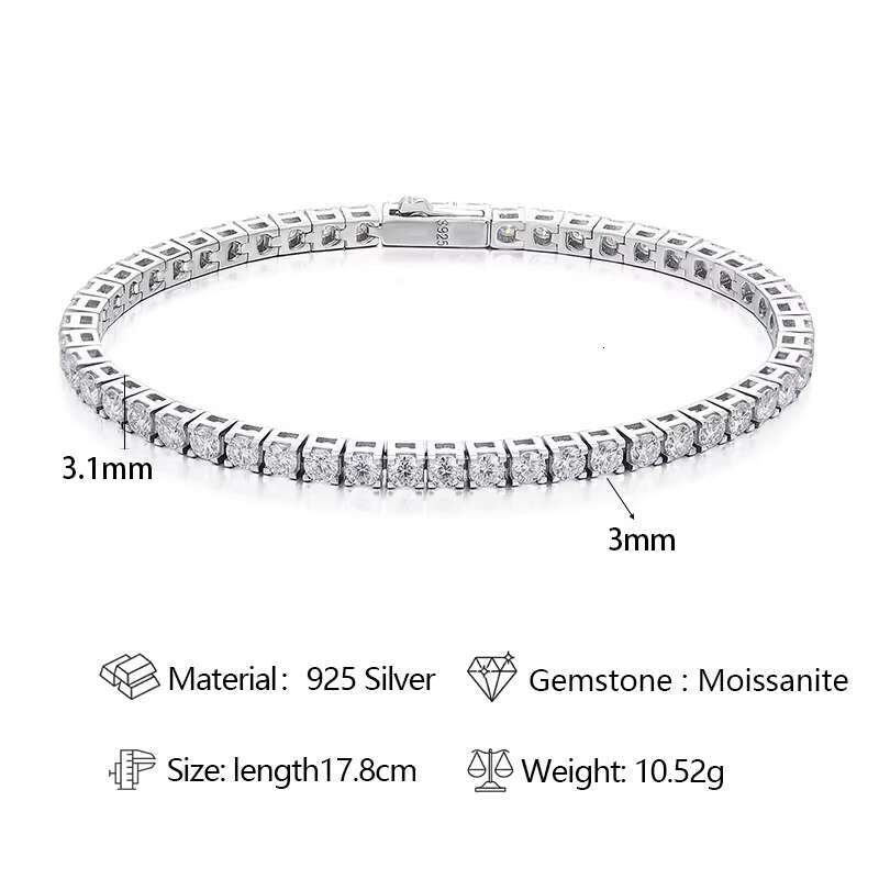 Wholesale Custom Tennis Chain Jewelry 925 Sterling Silver Moissanite Diamond Tennis Bracelet Vvs Moissanite GRA Certified