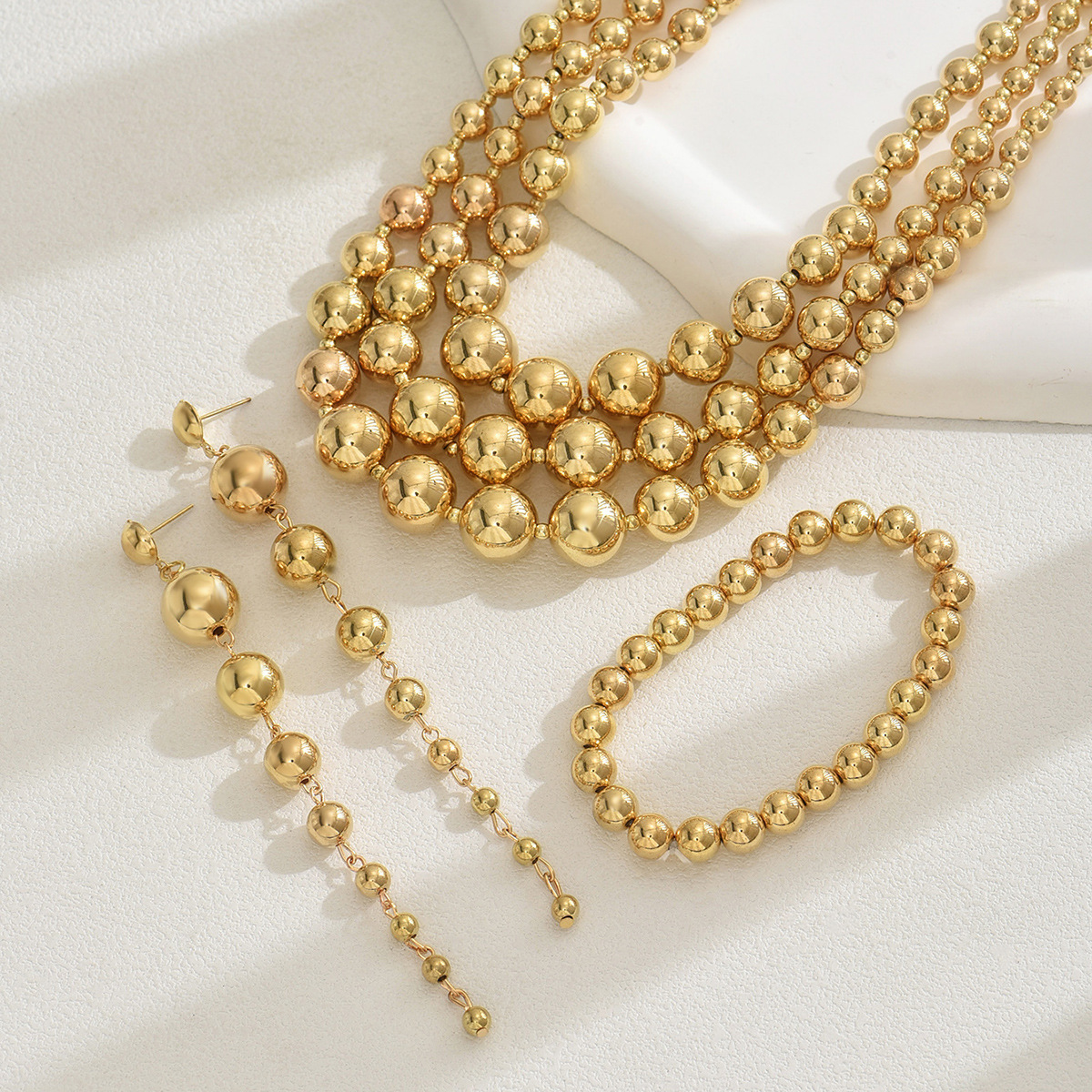 Spicy Girl Style Women's Necklace and Earrings Jewelry Set Beaded Multi-layer Clavicle Chain Hand Accessories