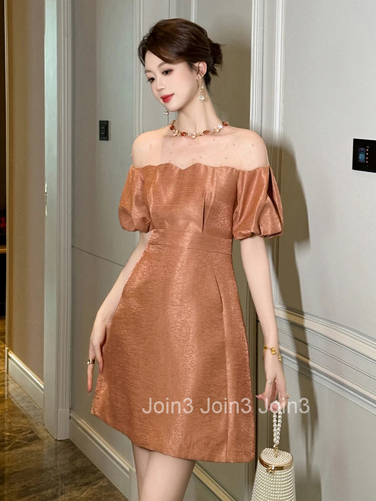 Summer Elegant Luxury Gown Evening Dress Women Clothes Mesh Splic Sheer Sexy Puff Sleeve Slim A-Line Short Party Prom Vestidos