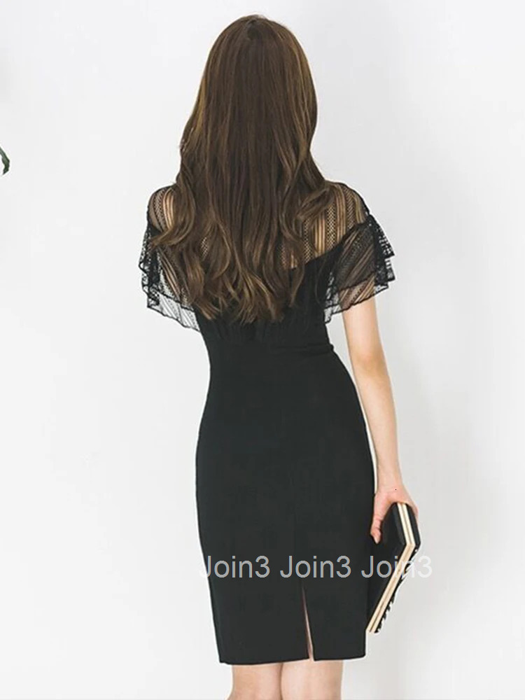 Summer Fake 2 Pieces Evening Dress For Women Elegant Lady Chic Black Lace Sheer Wrap Hip Midi Party Prom Birthday Mujer Vestidos