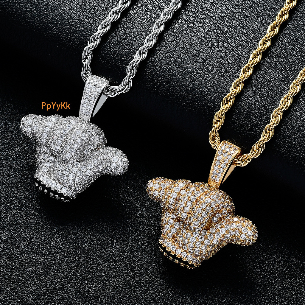 Luxury Moissanite Necklace Hip Hop Small Hand Pendant Solid Iced Out Pendant Reversible Stylish Hip Hop Jewelry Pass the diamond tester