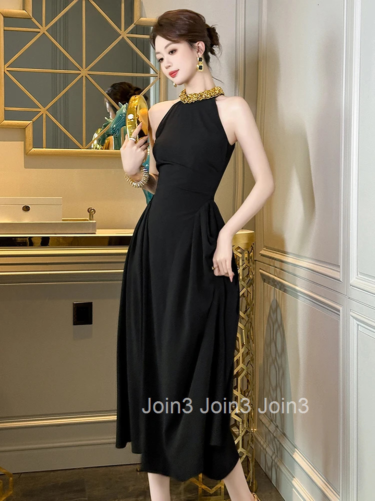 Summer Fashion Black Sexy Halter Evening Dress Women Clothes Elegant Sleeveless Slim Midi A-Line Robe Party Club Prom Vestidos