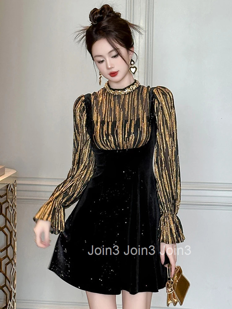 Women Clothes Sparkly Fake 2 Pieces Velvet Slim Mini Short A-Line Dress Elegant Luxury Ladies Fashion Party Prom Vestidos Spring