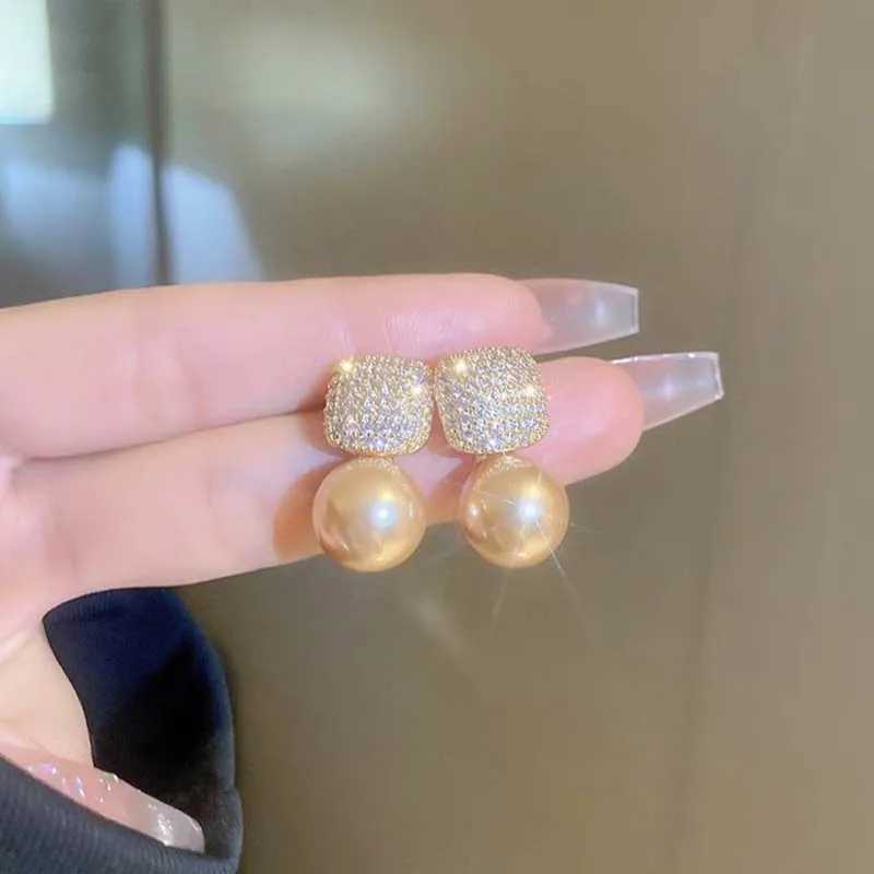 New Fashion Metal Pearl Crystal Drop Earrings for Women Luxury Gold Color Square Zircon Earrings Wedding Party Jewelry Gifts XJ250623
