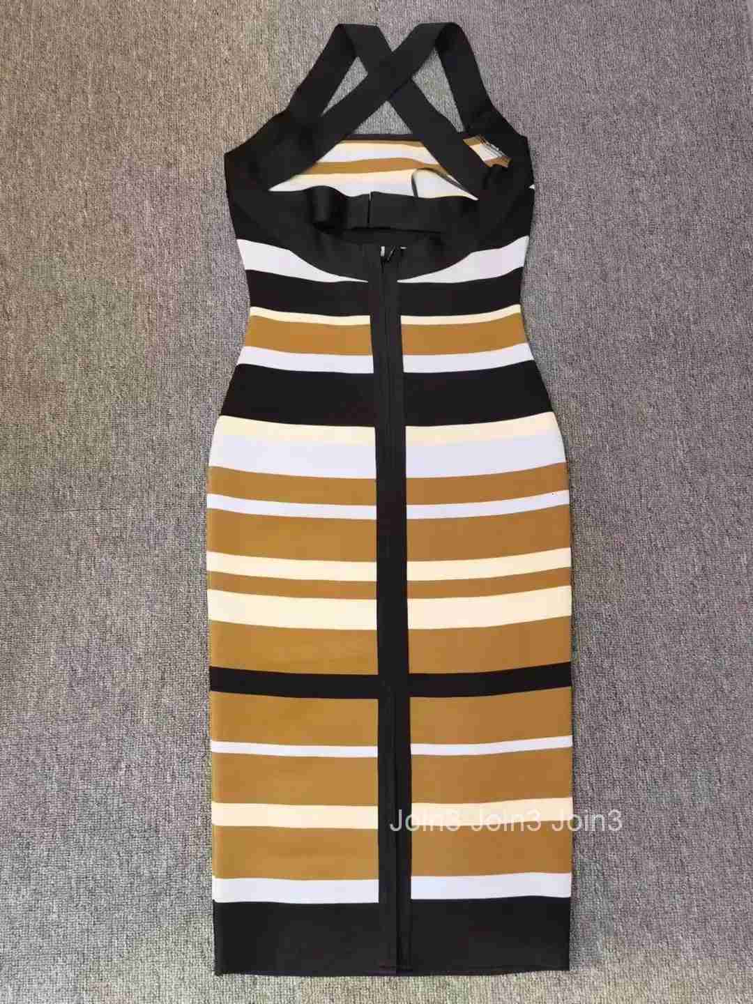 Womens Clothing Fashion Bandage Dress Colorful Striped Casual Neck-mounted Vestidos Sleeveless Backless Vacation Wear Summer
