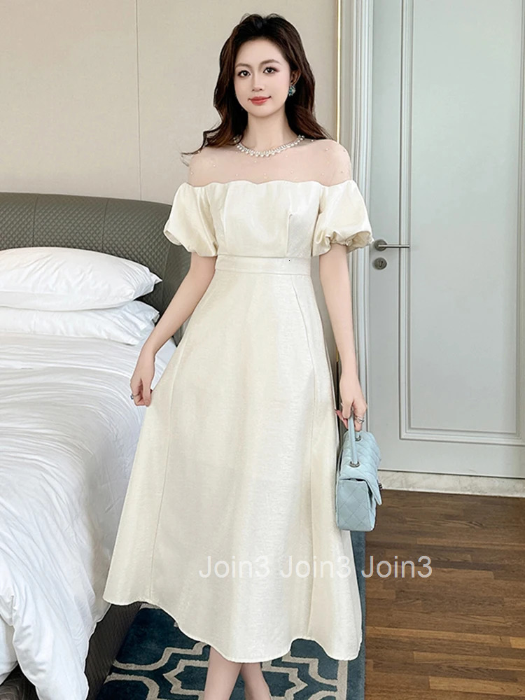 New Summer Fashion Elegant Luxury Evening Dress Women Clothes Sheer Sexy O-Neck Slim Midi A-Line Robe Femme Party Prom Vestidos