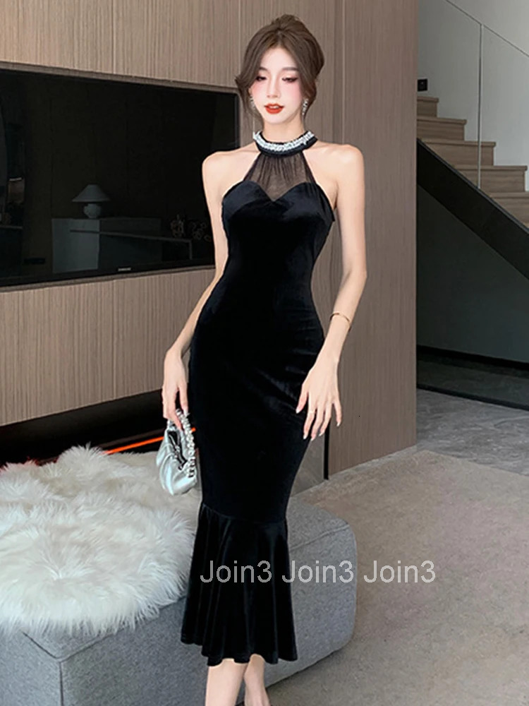 New Fashion Black Velvet Evening Dress Women Clothes Elegant Sexy Off-Shoulder Skinny Midi Robe Party Club Prom Vestidos Fiesta
